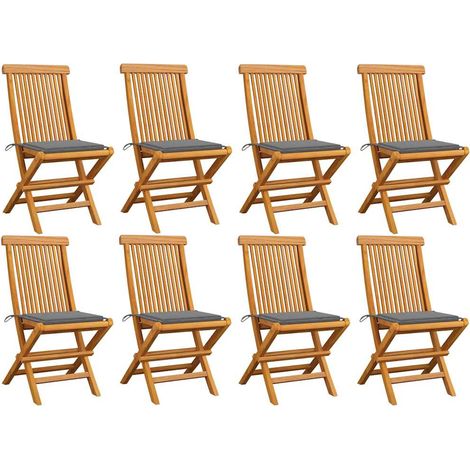 vidaXL Sillas plegables con cojines grises, 8 unidades, madera maciza de teca. (1/5)