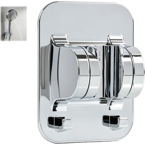 Support De Pommeau De Douche Sans Percage Chromé, Barre de douche sans perçage, DoucheRéglable avec Crochets, Support Douche Mural Universel, Accroche Pommeau de Douche pour Salle de Bain (1/5)