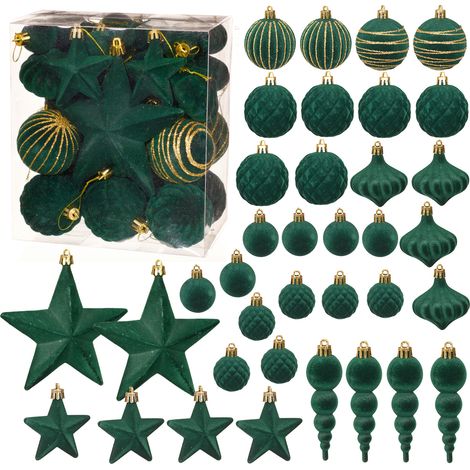 Ensemble de 36 boules de Noël floquées vertes de 6 cm à suspendre au sapin, pour une décoration festive à la maison. (1/2)