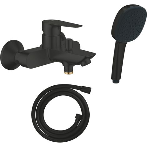 Mitigeur bain douche mécanique GROHE Start Edge 2020 noir mat + Douchette 2 jets Vitalio Comfort 110 + Flexible