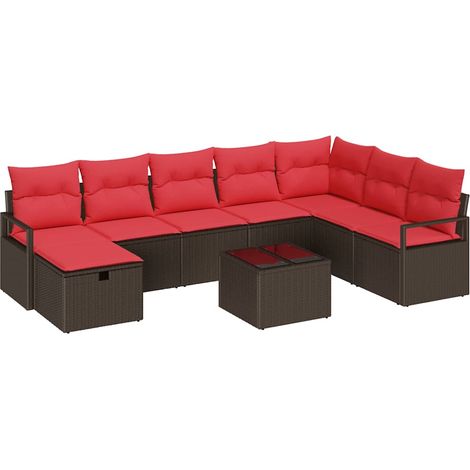 Set di divani con cuscino 9 pcs Marrone polyrattan vidaXL