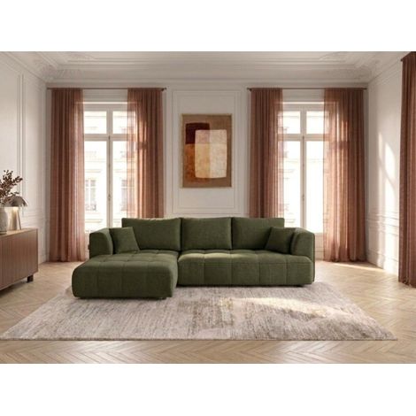 BOBOCHIC - Canapé d'angle convertible avance-recule électrique CLOVIS tissu lisse Angle gauche Vert (1/5)