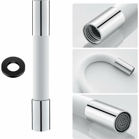 Tuyau D Extension De Robinet - 20 Cm - Rotation 360 Degres - Embout G1/2 - Avec Bulleur Et Joint Etanche - Blanc (1/4)