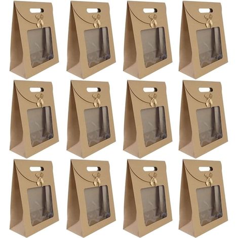 20 boîtes-cadeaux en papier kraft, sacs-cadeaux avec fenêtre, sacs en papier avec poignées, sacs-cadeaux en papier, adaptés aux bonbons, biscuits et collations (1/5)