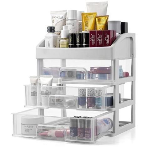 Organisateur Maquillage avec Tiroirs - Rangement Makeup & Cosmétique pour Salle de Bain - Rangement pour Coiffeuse - Boîte de Rangement à 3 Tiroirs (1/5)