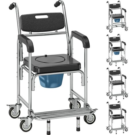 HOMCOM Transport Beside Shower Chair with Wheels and Padded Seat, Black (1/5)