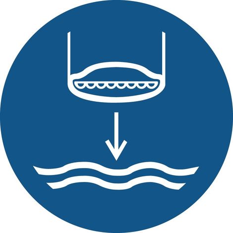 Cartelli di obbligo ISO 7010 "Obbligo di calare in mare l’imbarcazione di salvataggio" - M039 - Misura: 50mm x 50mm - Numero Pezzi: 10 pezzi