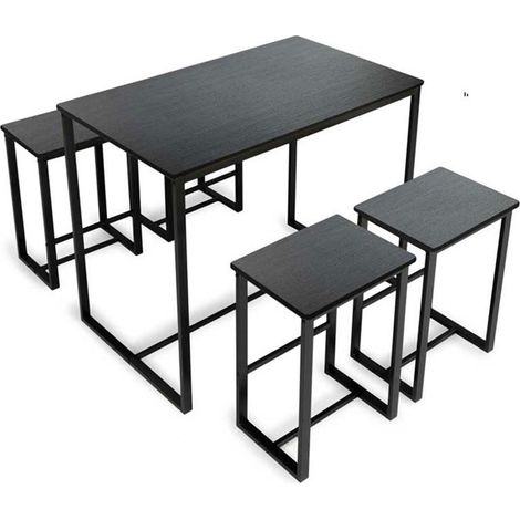 SET TAVOLO CON 4 SGABELI IN LEGNO100X60X87 CM NERO (1/2)