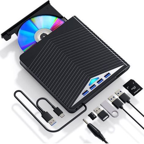 Ynkkvre - Disque dur externe haute vitesse USB 3.0 et USB-C, gravure de DVD/CD et 6 ports supplémentaires