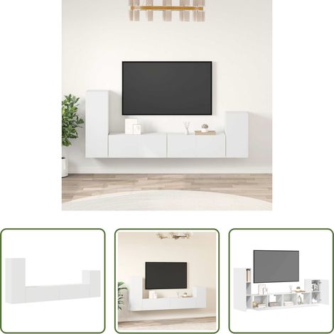 TV-Schrank Set -  4-tlg. TV-Schrank-Set Weiß Holzwerkstoff (1/5)