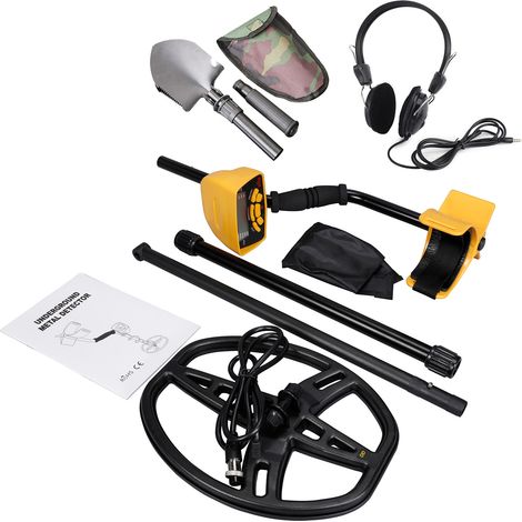 Détecteur de métaux étanche avec écran LCD, pointeur de précision, bobine de recherche, détection de pièces, casque audio et pelle inclus (1/5)