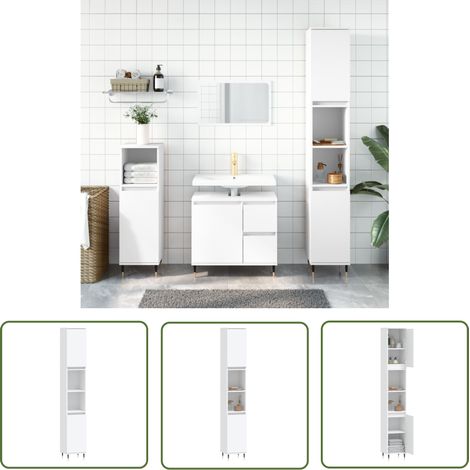 The Living Store Badschrank Weiß 30x30x190 cm Holzwerkstoff - Badeschrank - Badezimmermöbel - Holzwerkstoff - Weißer Schrank - Garderobe