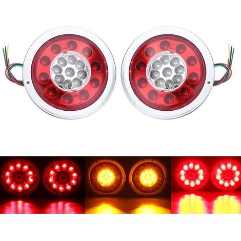 Lot de 2 feux arrière ronds 19 LED – Ambre et rouge – Clignotants étanches 10-30 V – Durée de vie 500 000 heures – Pour remorque et camion (1/5)