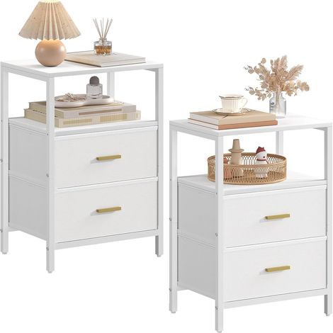 Table de chevet lot de 2 – 2 tiroirs en tissu – Construction robuste en métal et bois – Dimensions 30x40x60 cm – Pieds réglables (1/5)