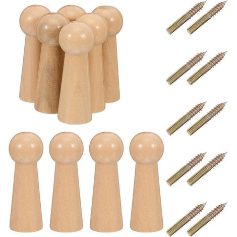10 crochets muraux bois, bois massif, pour vêtements, à visser (1/5)
