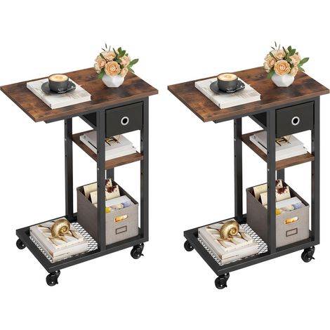 Table d'appoint, C Form Bout de Canapé avec roulettes e Tiroir, Table Basse pour Café et Ordinateur Portable, pour Salon, Chambre à Coucher, 50 x 30 x 67 cm, Gris (1/5)