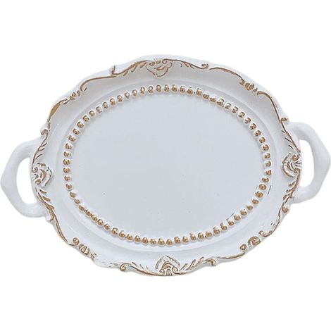 Plateau Décoratif - Plateau Rond en Résine Blanc - Pour Bijoux Cosmétiques et Accessoires - Style Européen - 1 Pièce (1/5)