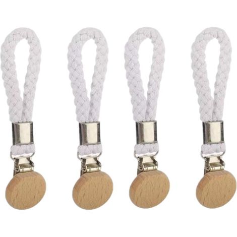 Pince à serviette multifonctionnelle en corde de coton sans perçage pour salle de bain et cuisine, tête ronde en bois de hêtre antirouille