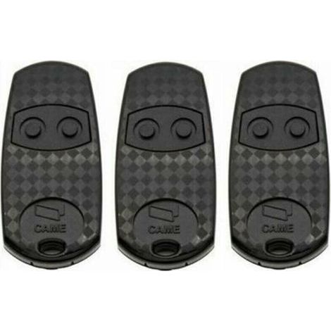Pack de 3 télécommandes CAME TOP432EV 433,92 MHz à 2 boutons, compatibles récepteurs CAME, dimensions 68 x 12 x 32 mm (1/3)