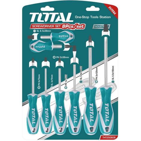 SET CACCIAVITI 8pz TAGLIO E CROCE GIRAVITI PROFESSIONALI TOTAL