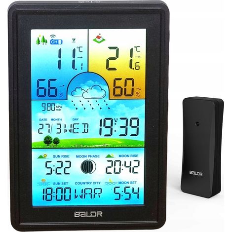 BALDR ESTACIÓN METEOROLÓGICA BARÓMETRO INALÁMBRICO TERMÓMETRO LCD COLOR (1/5)