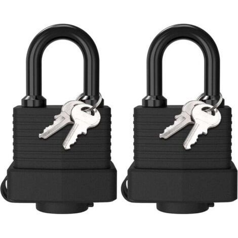 Two Waterproof Brass Padlocks, Outdoor Weatherproof Laminated Steel Padlocks, Four Keys, Suitable for Lockers, Gyms, Garages, Fences, Black. (1/4)