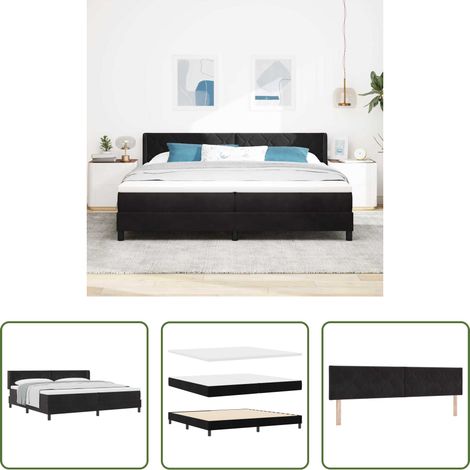 vidaXL Lit noir - Lit à ressorts avec matelas Noir 200 x 200 cm Polyester (1/5)