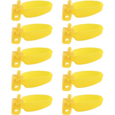 Lot de 10 abreuvoirs automatiques jaunes pour cailles, poules et autres oiseaux (grand format, à gauche) (1/5)