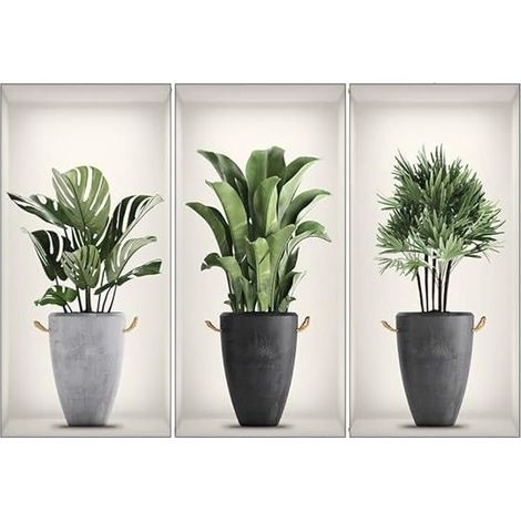 GROOFOO 3 Pièces Autocollants de Plantes en 3D Amovibles Autocollants Muraux DIY, Décoration Art Déco Bureau Maison Salon Chambre Décoration Murale