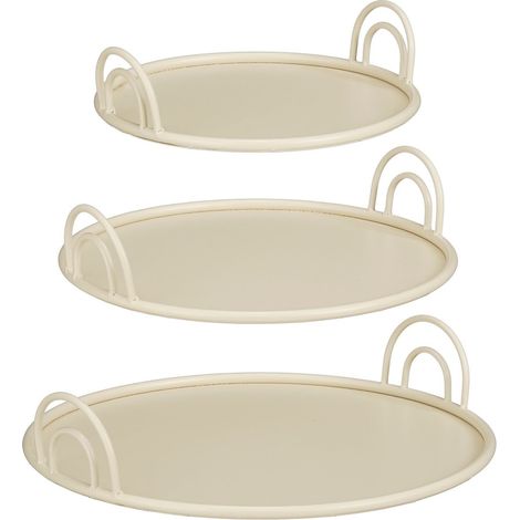 Lot de 3 Plateaux de Service et de Décoration en Fer avec Poignées Coloris Blanc Cassé - PANGIVO (1/5)