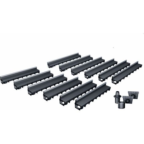 MEA – Pack de 12 caniveaux avec grille à fente – E-Blade L en inox – Résistance A15 – Pour drainage extérieur efficace (1/5)