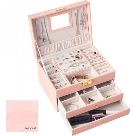 Coffret à bijoux de luxe - Boîte à bijoux - Étui à bijoux - Coffret à bijoux - Bijoux - Incl. Chiffon de polissage pour argent - Rose (1/5)