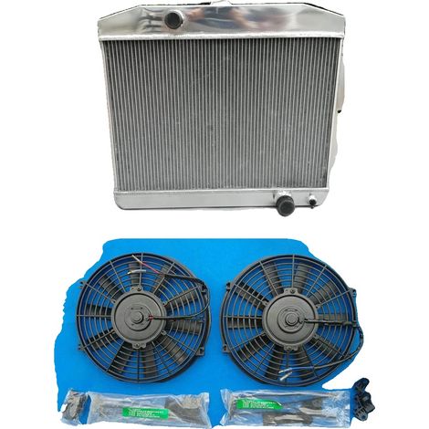 Radiador de aluminio, tamaño del núcleo 450 mm x 648 mm x 62 mm, salida superior de 38 mm, salida inferior de 45 mm, compatible con Mercury W/Chevy 350 5.7 V8, 3 filas. (1/5)