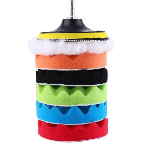 Ensemble de 7 tampons de polissage et de cire en éponge de 10 cm pour polisseuses de voiture, adaptateur de perceuse M10