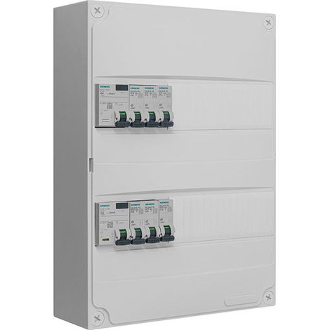 Siemens – Tableau électrique 2 rangées pré-équipé 2 inter. diff. 40A – 6 disjoncteurs 10A/16A/20A/32A – Montage en GTL ou saillie – IP30 IK05