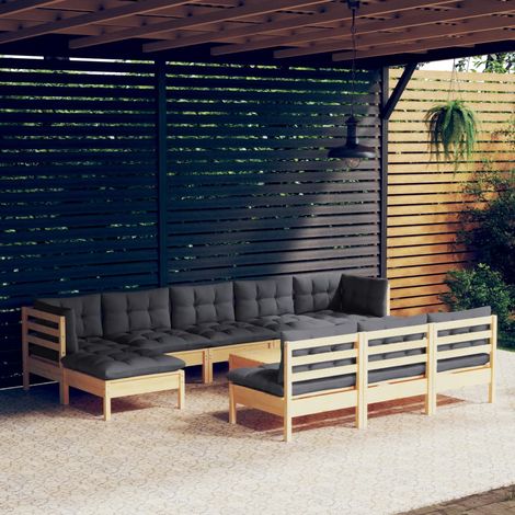 11-tlg. Garten-Lounge-Set mit Grauen Kissen Kiefernholz vidaXL (1/5)