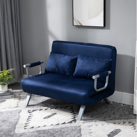 Divano letto 2 posti con schienale regolabile, effetto velluto blu DESVIAE (1/5)