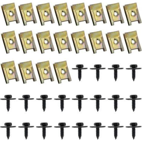 40 Pcs Clips de Fixation Voiture, Vis Et Boulons de Voiture, U-Clip Fixation, Écrou et Clip Garde-Boue Automobile, Agrafes Carrosserie, Vis Soubassement, Vis d'Aile Carrosserie
