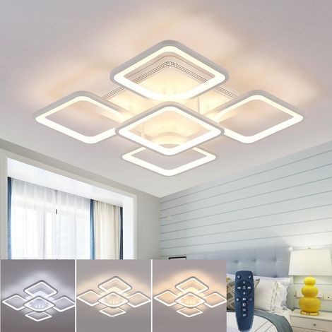 Plafonnier LED carré encastrable, avec télécommande, intensité variable, sans scintillement, 75 W, pour le bureau et la chambre. (1/5)