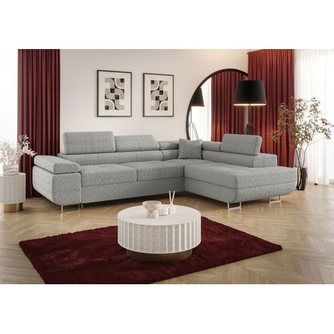 Ecksofa Schlafsofa Sofa MONARO Stoff Quelle Hellgrau Ottomane Rechts (1/3)