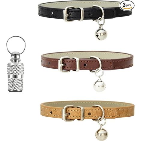 Colliers pour chats en 3 pièces - Colliers pour chats en PU avec boucles métalliques et clochettes (1/5)