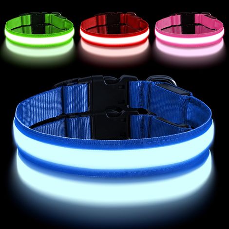 Wiederaufladbares LED-Hundehalsband mit Typ-C-Anschluss, verstellbares LED-Hundehalsband mit 3 Beleuchtungsmodi, wasserdicht, für kleine, mittlere und große Hunde (L, Blau) (1/5)