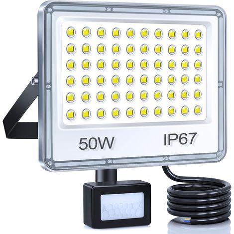 Projecteur LED Exterieur Detecteur de Mouvement 50W, 5000LM 7000K Spot LED Extérieur Detecteur de Mouvement, IP67 Etanche Eclairage Exterieur pour Jardin, Patio, Garage (1/5)