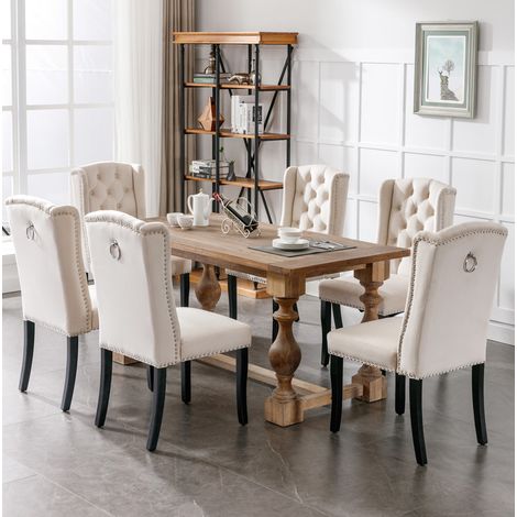 Set di 6 sedie da pranzo 100x61x45 cm in velluto beige salvaspazio – MEUBLIV (1/5)