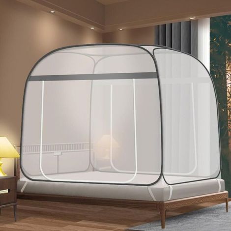 Moustiquaire de lit - 220×200×155 cm - Pliable & portable - Double porte en U - Maille respirante (1/4)