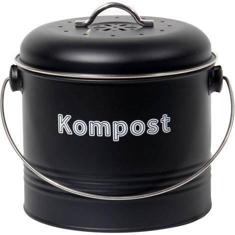 Biomülleimer Küche 3,5 L Aktivkohlefilter Geruchsdicht Retro Schwarz (1/5)