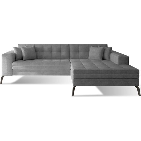 Canapé convertible capitonné angle droit tissu gris et pieds métal noir Lazor 295cm (1/5)