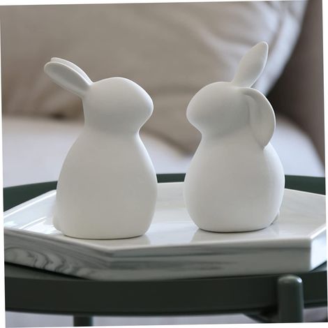 Hasenfiguren, 2er-Set weiße Keramikhasen, 12,5 cm, Osterdekoration, Wohn- und Bürodekoration