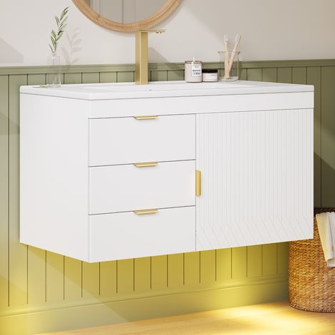 Mobile bagno con lavabo 76 cm a parete LED App, MDF bianco, soft-close HAVRYA (1/5)