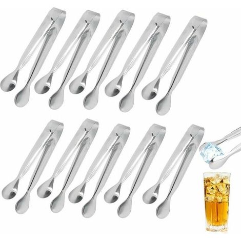Mini-Eiszange aus Edelstahl, Eiszange für Hochzeit, Party, Bar, Küche, Süßigkeiten, Kuchen, Kaffee, Tee, 10 Stück (1/4)